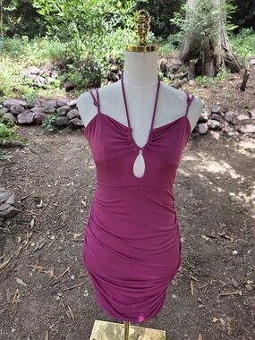 Saints And Secrets Magenta Ruched Halter Detail Mini Dress Size Medium